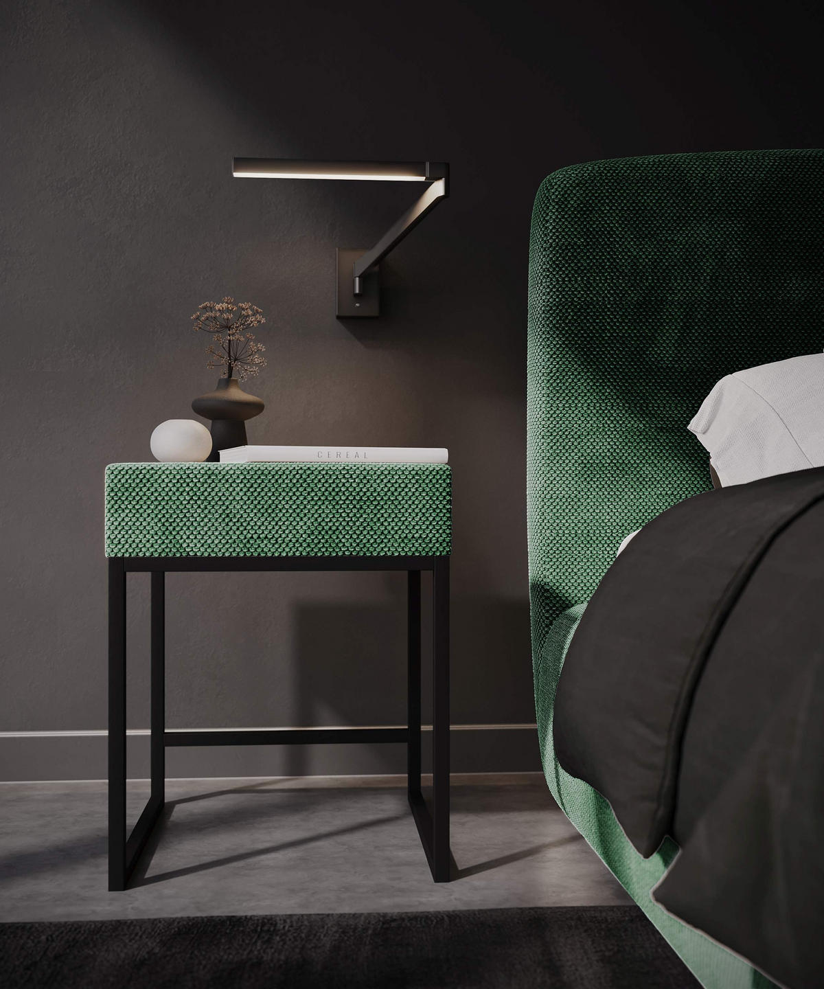 NACHTSCHRANK 45/55/45 cm  - Schwarz/Grün, Design, Textil/Metall (45/55/45cm) - Esposa