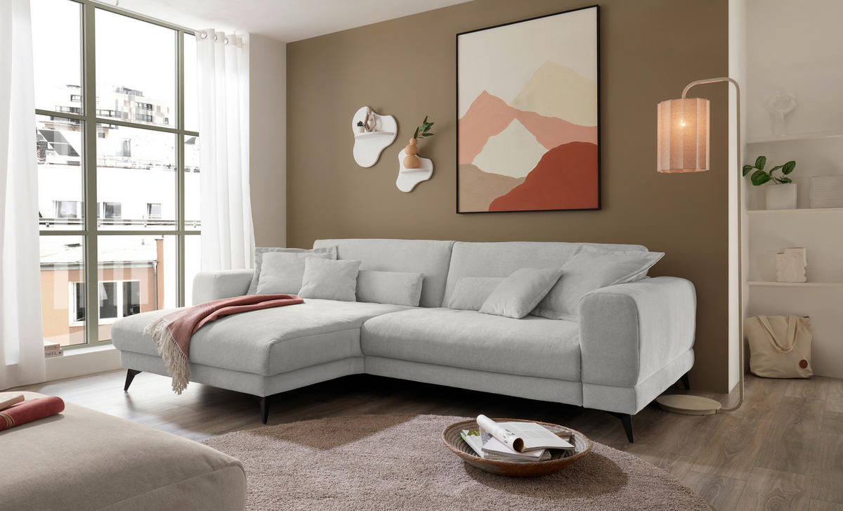 ECKSOFA Hellgrau Chenille  - Hellgrau/Schwarz, KONVENTIONELL, Textil/Metall (194/292cm) - SetOne by Musterring