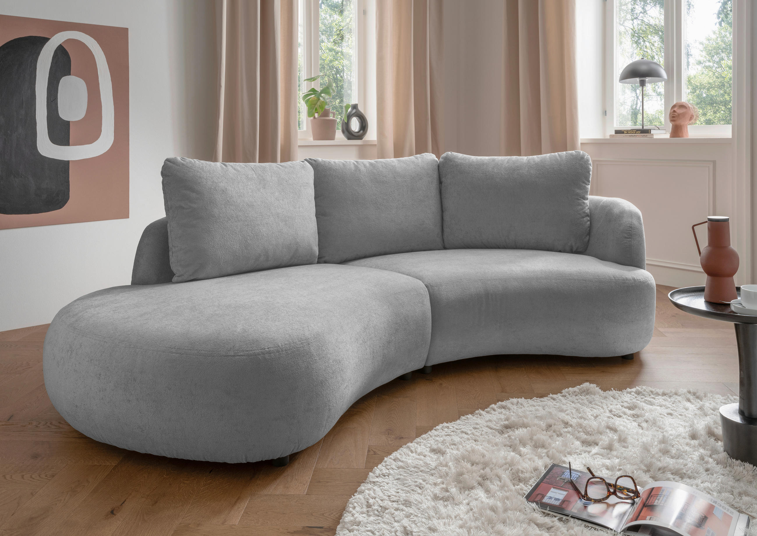 ECKSOFA in Mikrofaser Silberfarben  - Silberfarben/Schwarz, Modern, Kunststoff/Textil (250/139cm) - Livetastic