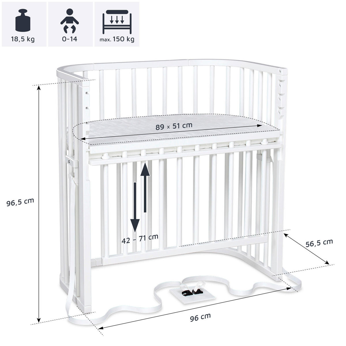 BEISTELLBETT Boxspring Comfort Plus  - Weiß, Basics, Holz (56,5/96,5/96cm) - Babybay