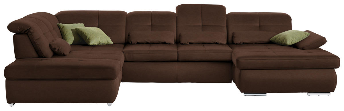 WOHNLANDSCHAFT in Mikrofaser Braun  - Chromfarben/Braun, Design, Textil (260/371/195cm) - Beldomo Style