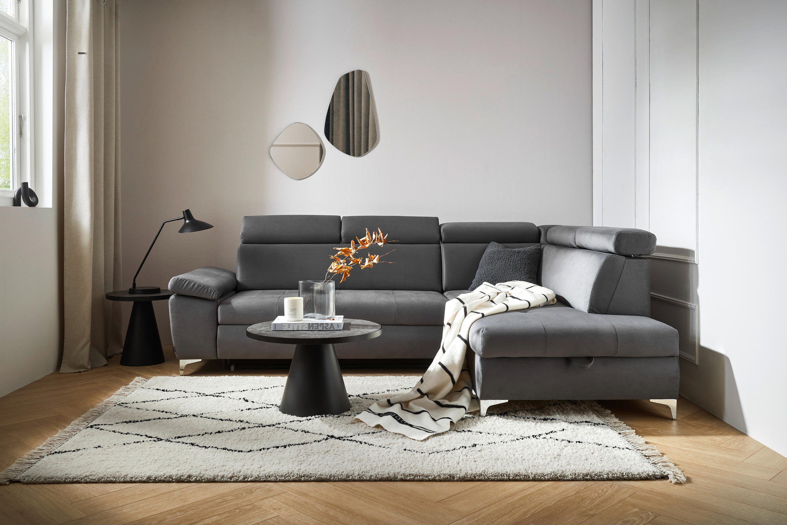 ROHOVÁ SEDAČKA, textil, tmavě šedá - tmavě šedá, Konvenční, kov/textil (271/206cm) - Carryhome