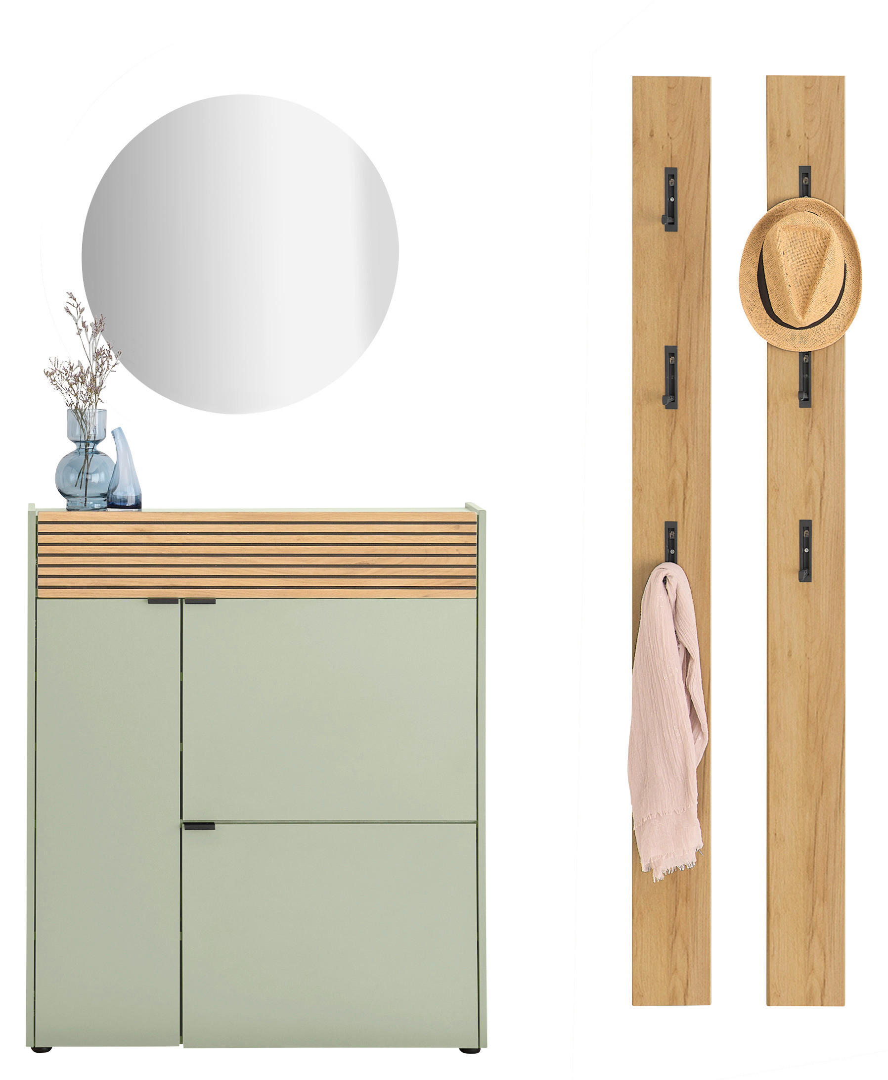 GARDEROBE 4-teilig  in 143/200/22 cm  - Eichefarben/Grün, Design, Glas/Holzwerkstoff (143/200/22cm) - Voleo