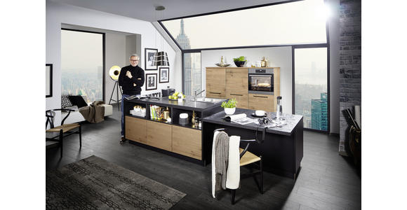 EINBAUKÜCHE - Eichefarben/Schwarz, Design, Holzwerkstoff - Dieter Knoll
