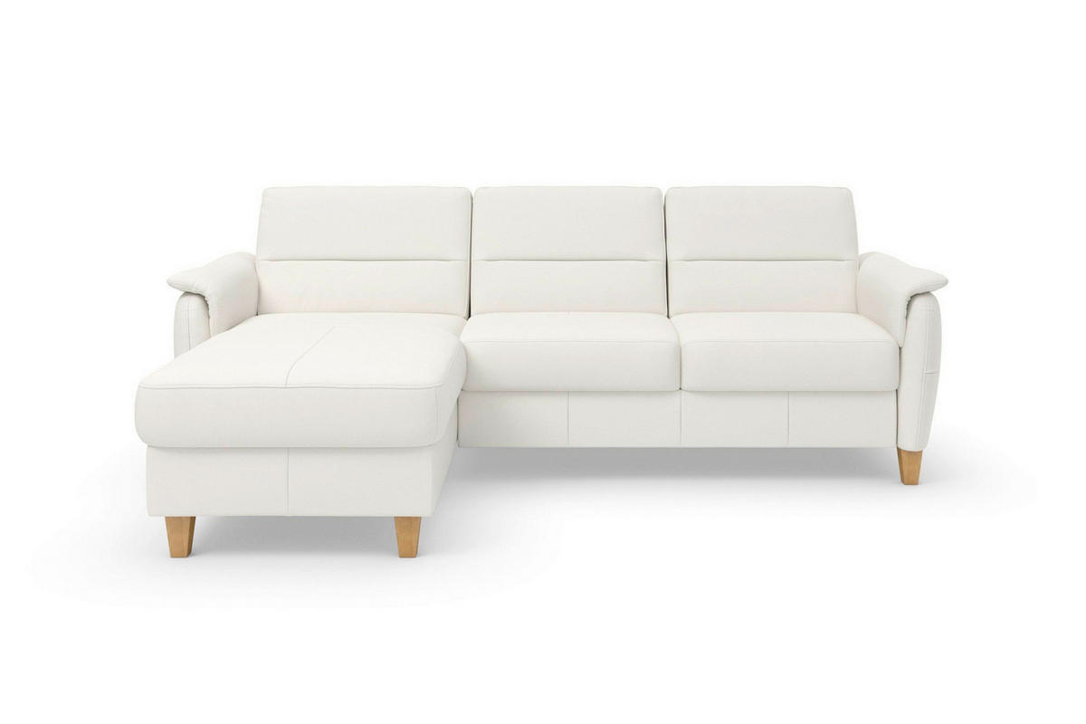 ROHOVÁ SEDAČKA, koža, biela - biela/farba duba, Basics, koža/drevo (163/244cm) - Sit & More