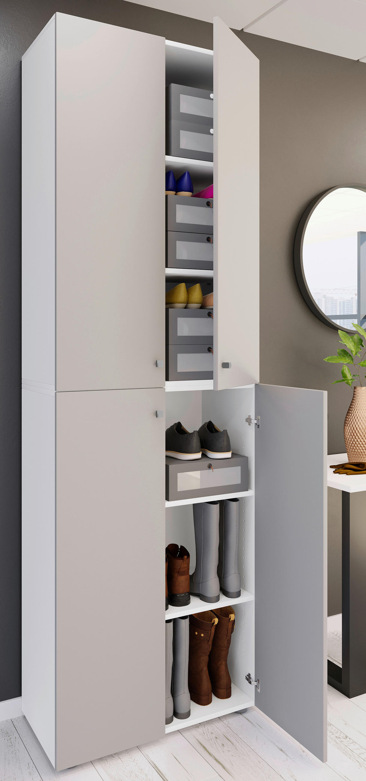 SCHUHSCHRANK Lona  in 70/220/40 cm  - Weiss/Silberfarben, Design, Holzwerkstoff/Kunststoff (70/220/40cm) - MID.YOU