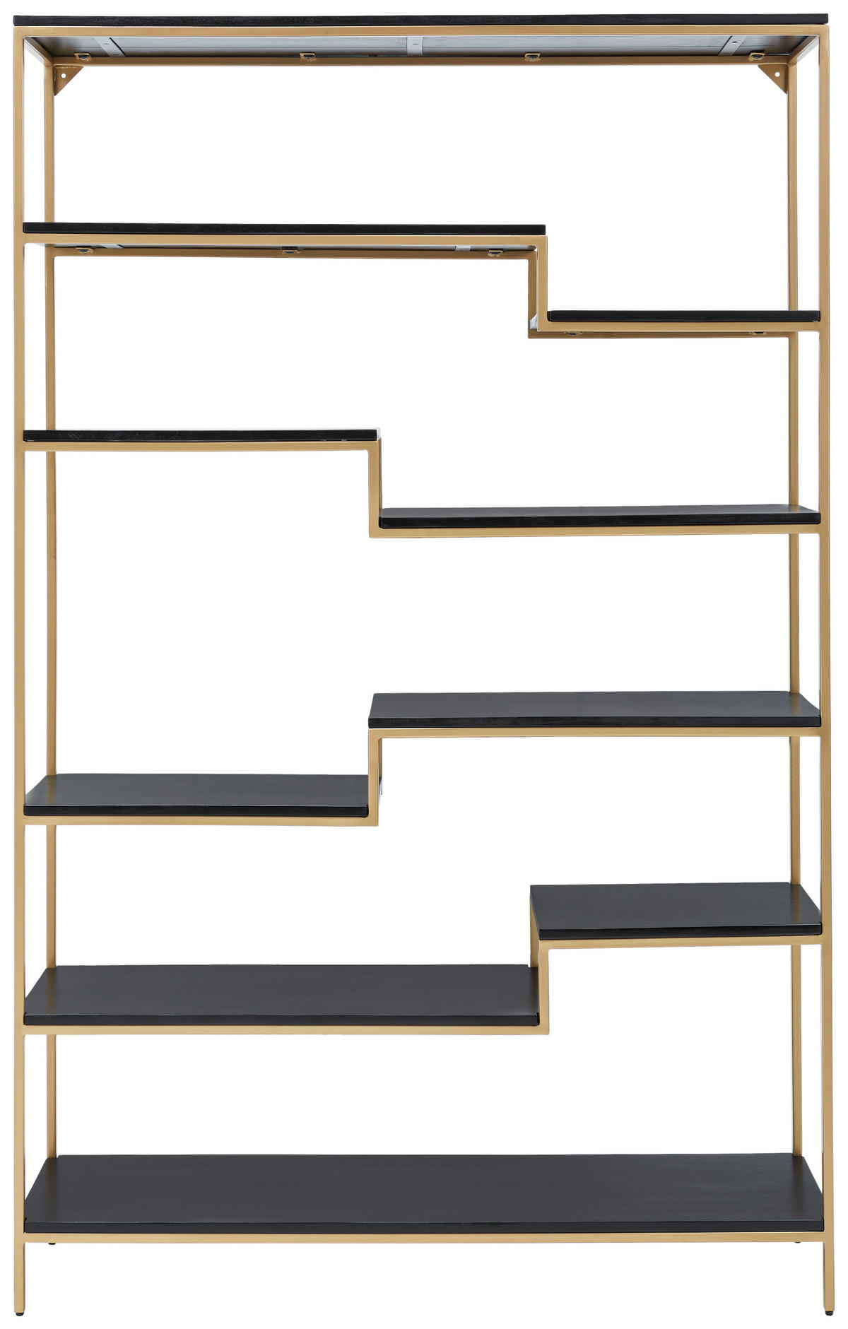 REGAL Mangoholz Hartholz Schwarz, Goldfarben  - Goldfarben/Schwarz, Design, Holz/Metall (120/190/30cm) - Ambia Home