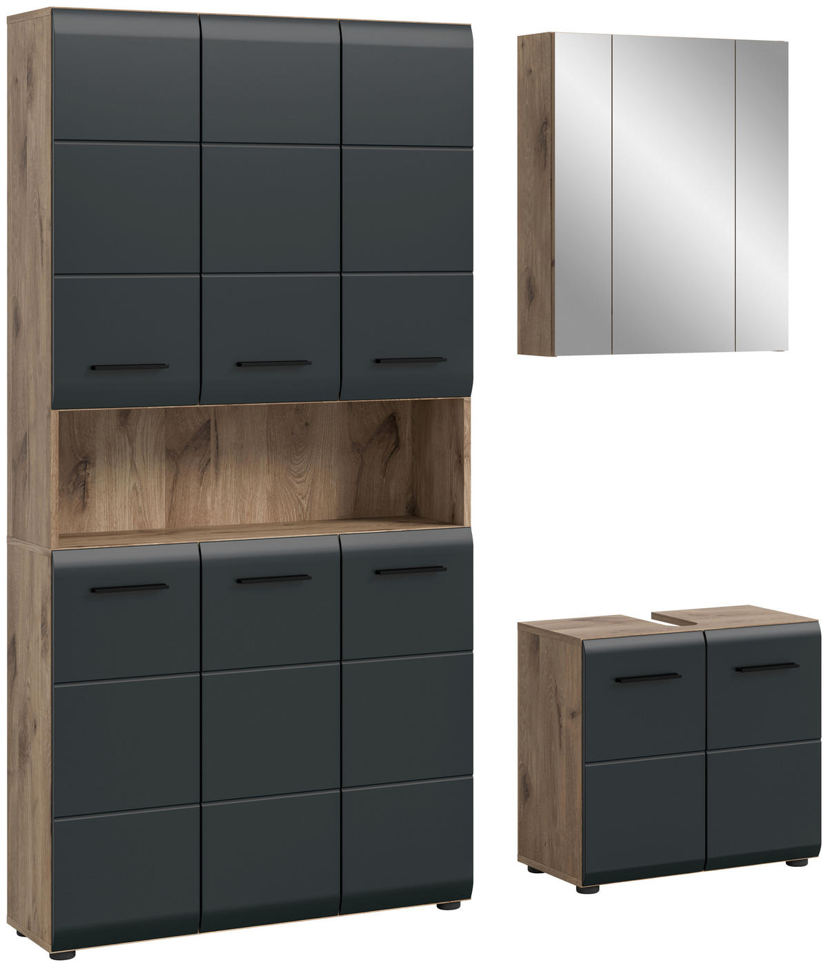 BADEZIMMER 3-teilig  in 150 cm  - Eiche dunkel/Schwarz, Basics, Holzwerkstoff/Kunststoff (150cm) - MID.YOU