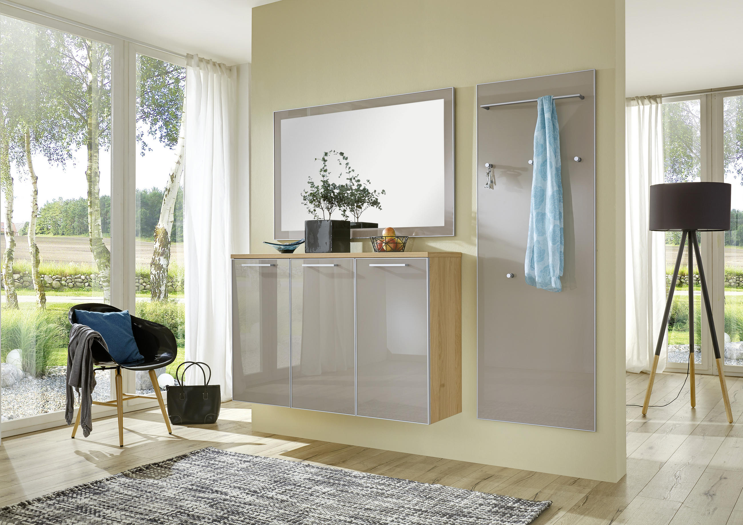 GARDEROBE Taupe, Eichefarben  - Taupe/Eichefarben, Design, Glas/Holz (195/200/37cm)