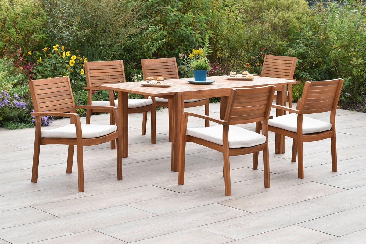 GARTENTISCHGRUPPE  - Beige/Akaziefarben, KONVENTIONELL, Holz/Textil - Gardenson
