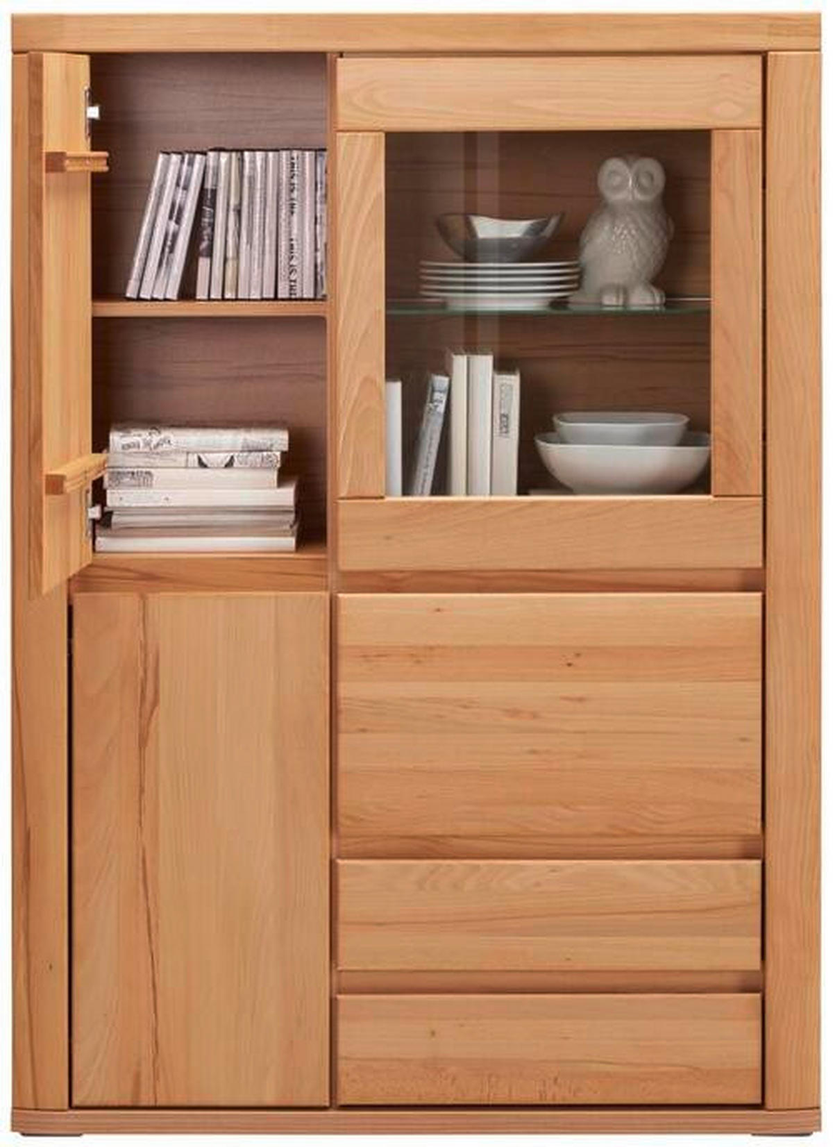 HIGHBOARD Kernbuche  99/140/38 cm  - Kernbuche/Grau, Konventionell, Glas/Holz (99/140/38cm) - Voleo