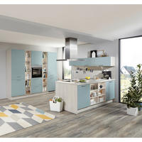 EINBAUKÜCHE   - Weiss/Hellblau, Design, Holzwerkstoff - Celina