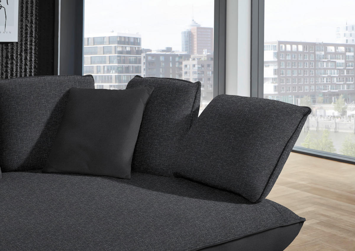 ECKSOFA in Flachgewebe Anthrazit  - Anthrazit/Schwarz, Design, Textil/Metall (320/169cm) - Moderano