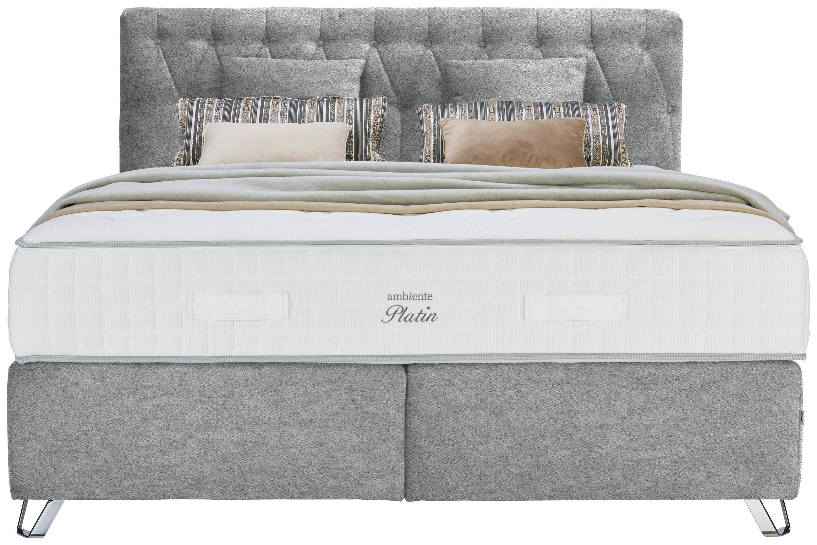 BOXSPRINGBETT 180/200 cm  in Grau  - Silberfarben/Grau, Konventionell, Textil/Metall (180/200cm) - Ambiente