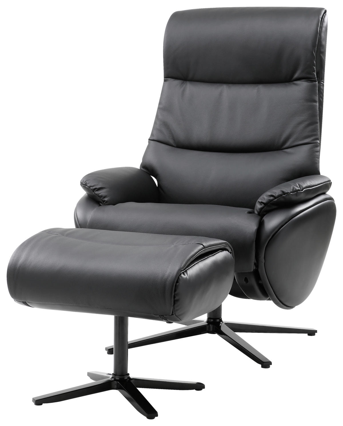 RELAXSESSELSET Lederlook Kombination Echtleder/Lederlook Relaxfunktion, Hocker, Kopfteilverstellung    - Schwarz, Design, Leder/Textil (78/110/83-122cm) - Xora