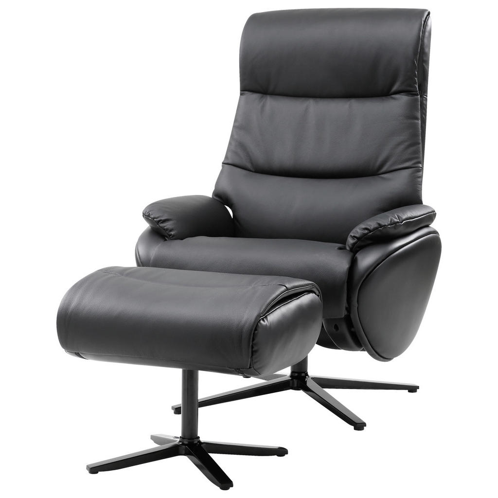 Thumbnail - Xora Relaxsesselset, Schwarz, Metall, Textil, Leder, Kombination Echtleder/Lederlook, Rindleder, 78x110x83-122 cm, Relax...