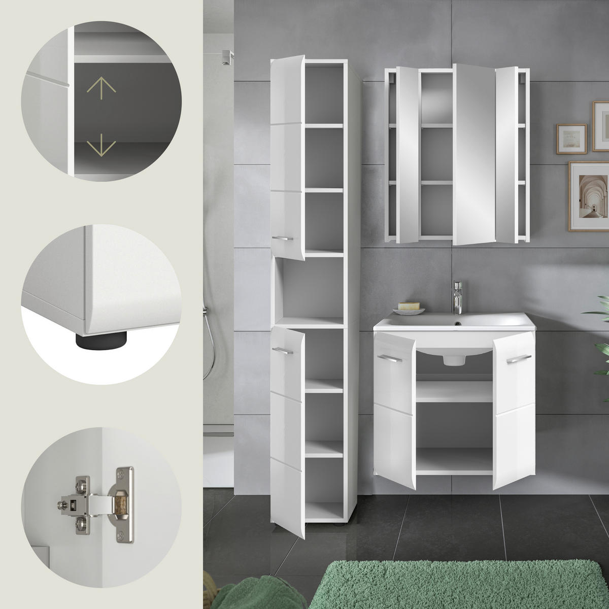 BADEZIMMER 3-teilig  in  - Weiß Hochglanz/Silberfarben, MODERN, Keramik/Holzwerkstoff - MID.YOU