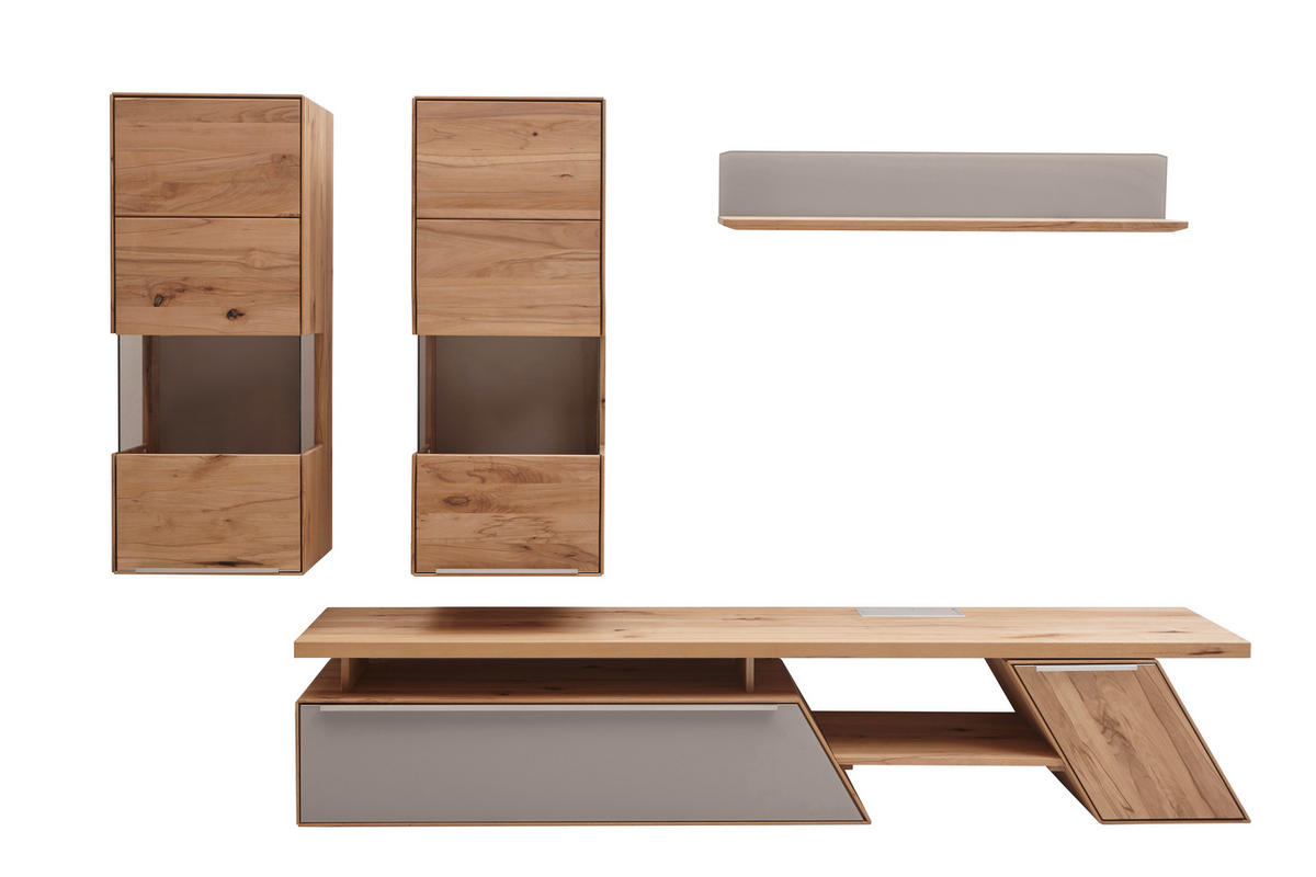 WOHNWAND  in Schlammfarben, Buchefarben  279/185/47 cm  - Edelstahlfarben/Schlammfarben, Natur, Glas/Holz (279/185/47cm) - Valnatura