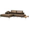 ECKSOFA  in Echtleder Cappuccino  201/304 cm  - Schwarz/Cappuccino, Design, Leder/Metall (201/304cm) - Belluti