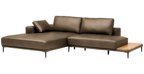 ECKSOFA  in Echtleder Cappuccino  201/304 cm  - Schwarz/Cappuccino, Design, Leder/Metall (201/304cm) - Belluti