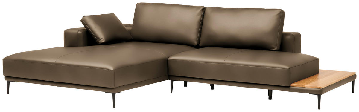 ECKSOFA  in Echtleder Cappuccino  201/304 cm  - Schwarz/Cappuccino, Design, Leder/Metall (201/304cm) - Belluti