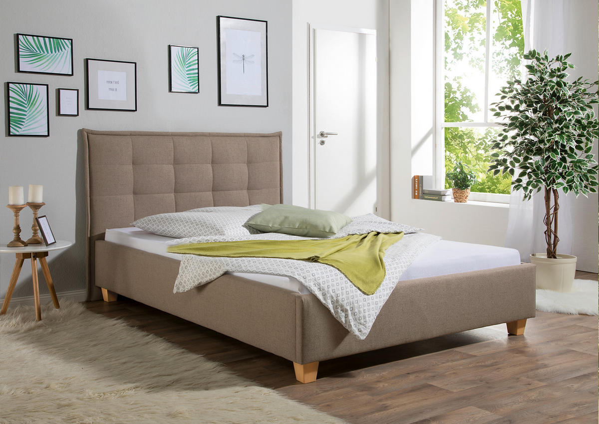 POLSTERBETT 100/200 cm,  in Hellbraun,  - Hellbraun/Naturfarben, MODERN, Holz/Textil (100/200cm) - Livetastic