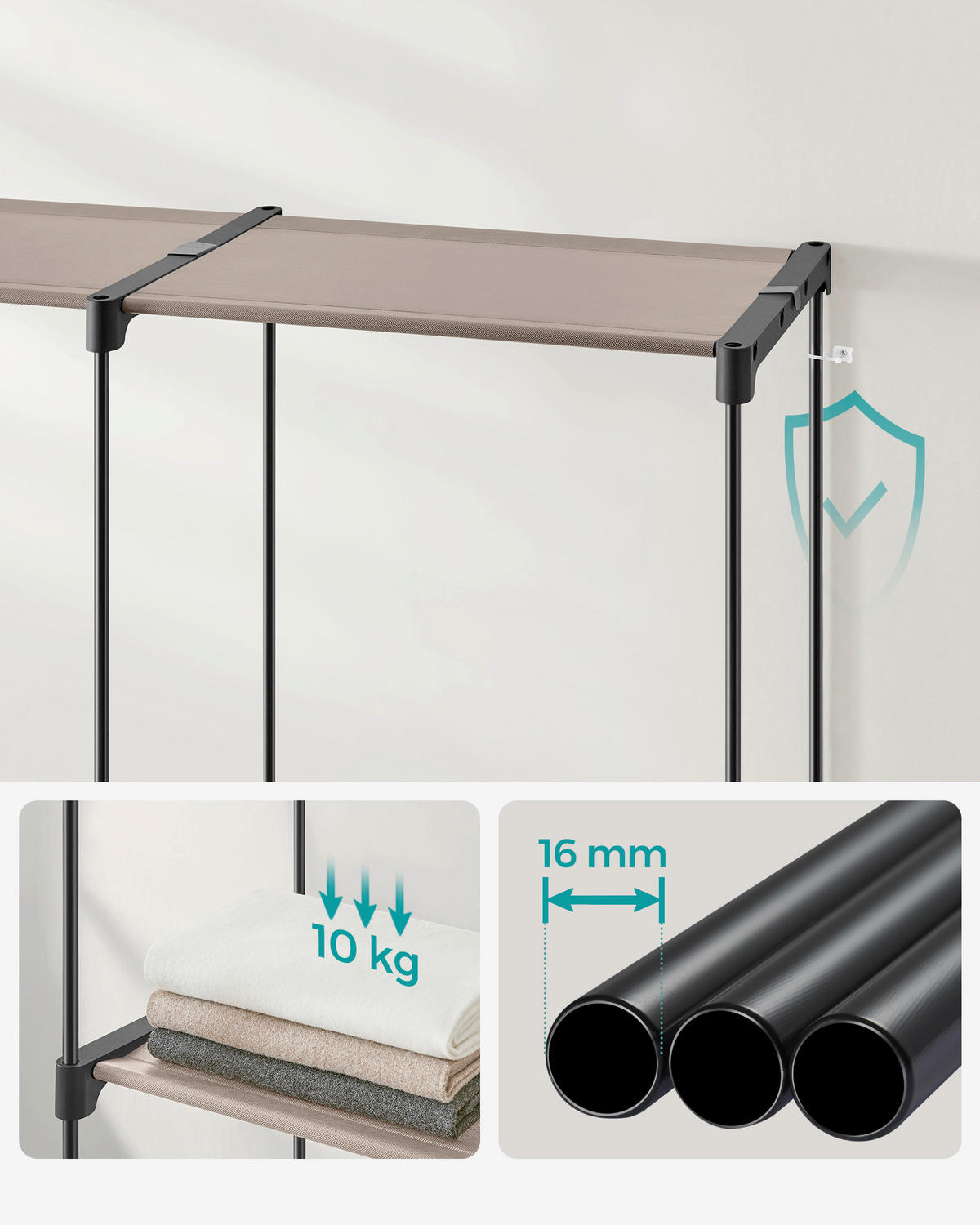 STOFFSCHRANK in Schwarz, Taupe  - Taupe/Schwarz, Basics, Textil/Metall (138/182/43cm)