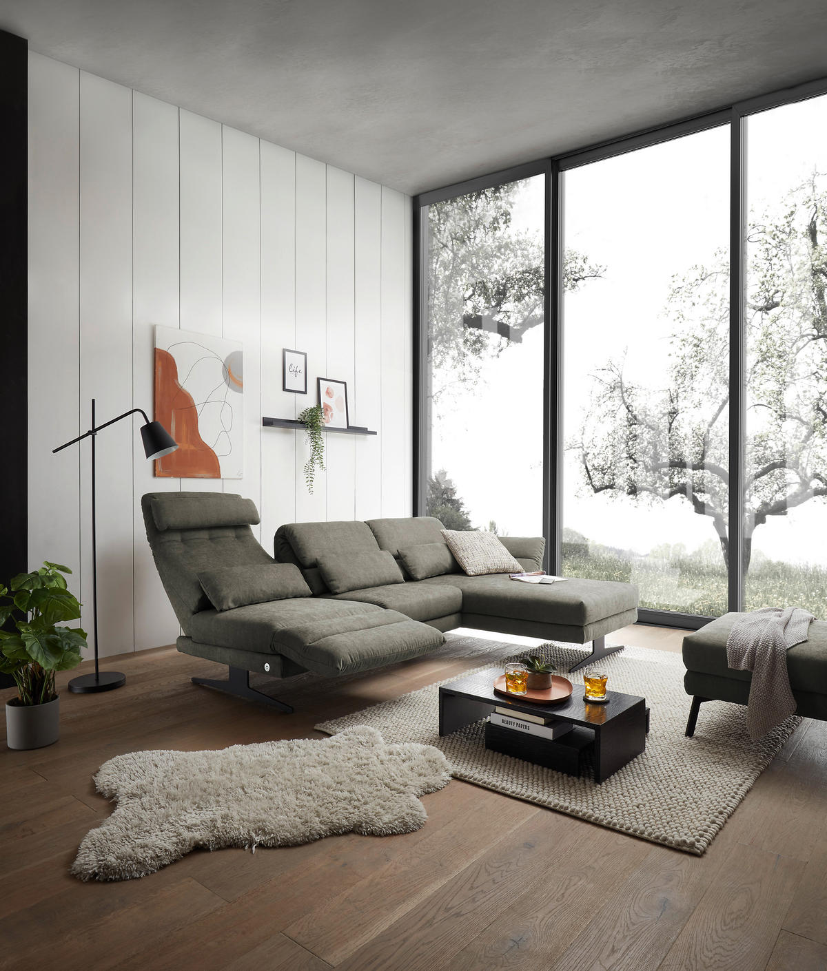 ECKSOFA in Flachgewebe Grün  - Schwarz/Grün, Design, Textil/Metall (279-327/176-217cm) - Dieter Knoll