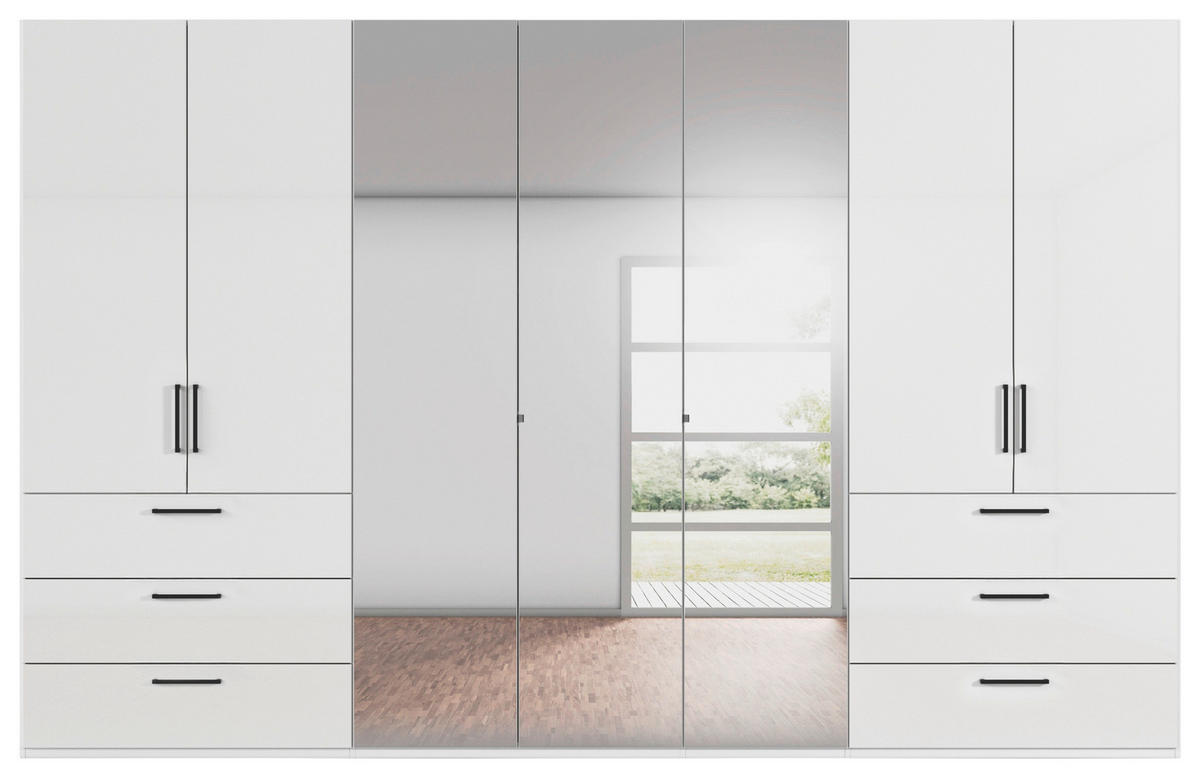 DREHTÜRENSCHRANK 350/223/61 cm,  in Weiß, Weiß Hochglanz, 7-türig  - Chromfarben/Weiß Hochglanz, Basics, Glas/Holzwerkstoff (350/223/61cm) - Novel