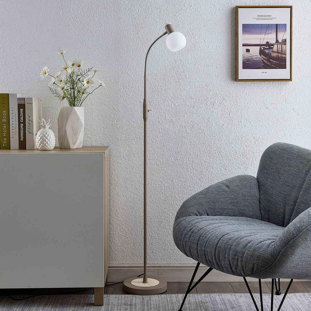 STEHLEUCHTE Merope 23/146 cm   - Sandfarben/Eschefarben, Basics, Glas/Metall (23/146cm) - Novel