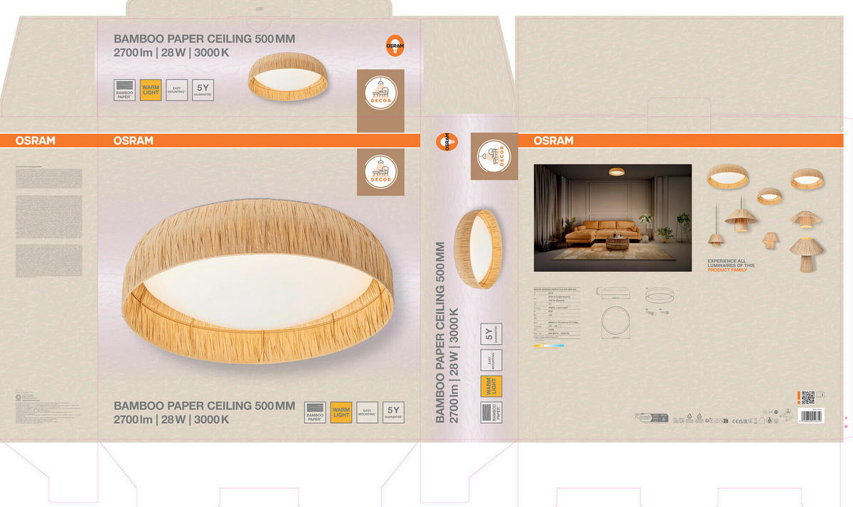 LED-DECKENLEUCHTE 50/13 cm   - Braun, Natur, Naturmaterialien/Metall (50/13cm) - Osram