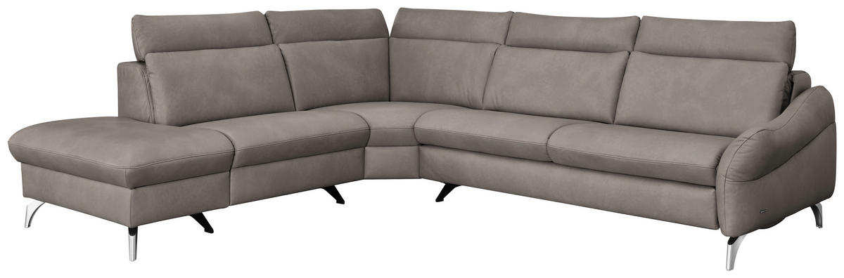 ECKSOFA in Echtleder Graubraun  - Edelstahlfarben/Graubraun, Konventionell, Leder/Metall (242/296cm) - Himolla Komfortklass