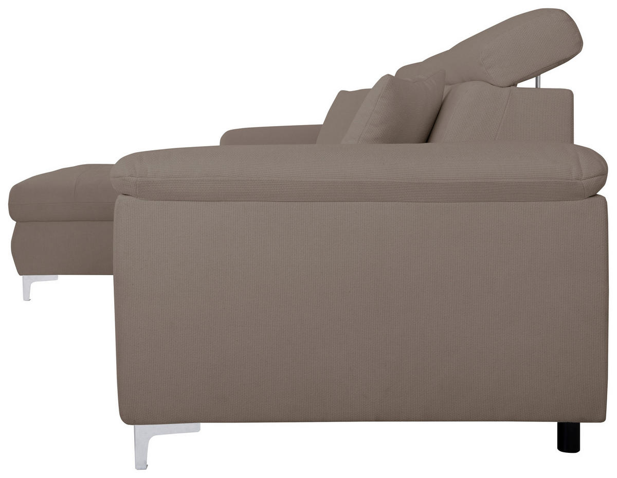 ECKSOFA in Flachgewebe Taupe  - Taupe/Chromfarben, Konventionell, Textil/Metall (175/268cm) - Carryhome