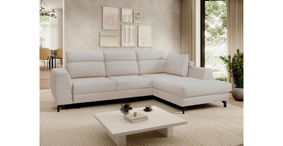 ECKSOFA Beige Chenille Zierkissen, Bettkasten, Schlaffunktion, Rücken echt, Kopfteilverstellung, Liegefläche im Originalstoff  - Beige/Schwarz, KONVENTIONELL, Textil/Metall (266/185cm) - Carryhome