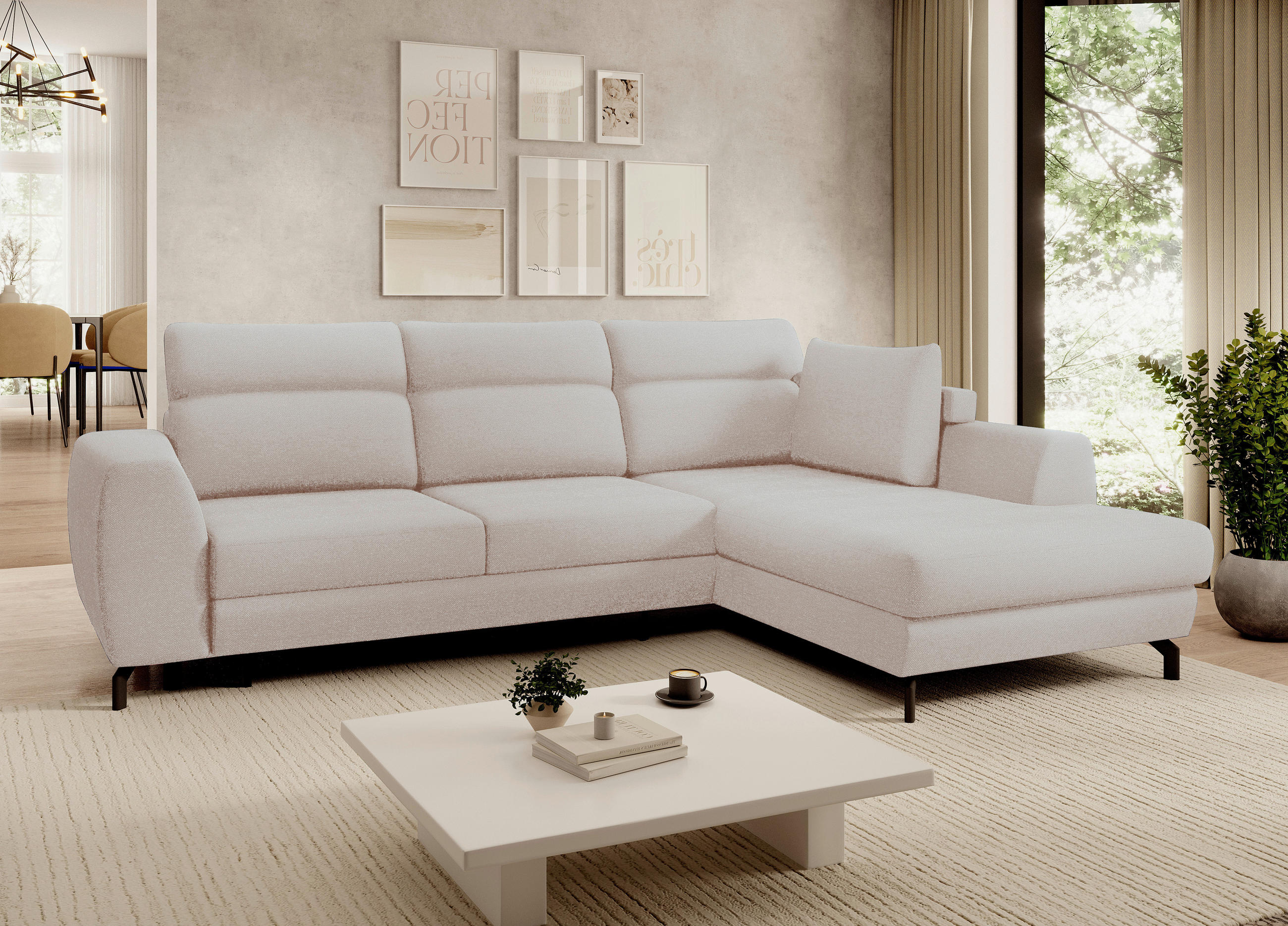ECKSOFA Beige Chenille  - Beige/Schwarz, KONVENTIONELL, Textil/Metall (240/185cm) - Carryhome