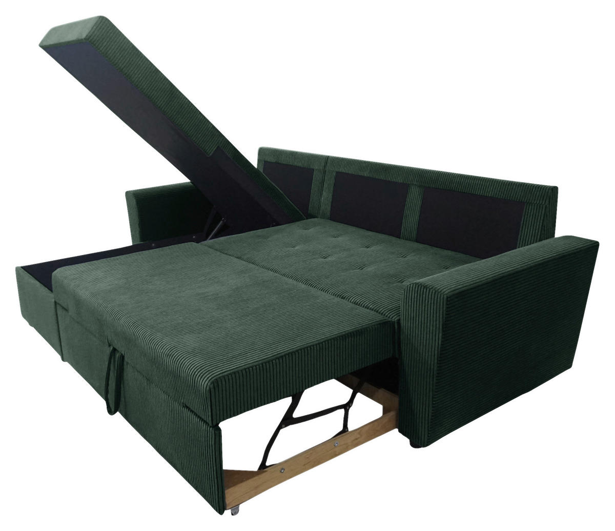 ECKSOFA TERMOLI in Cord Dunkelgrün  155/231 cm  - Dunkelgrün/Schwarz, Design, Kunststoff/Textil (155/231cm) - MID.YOU