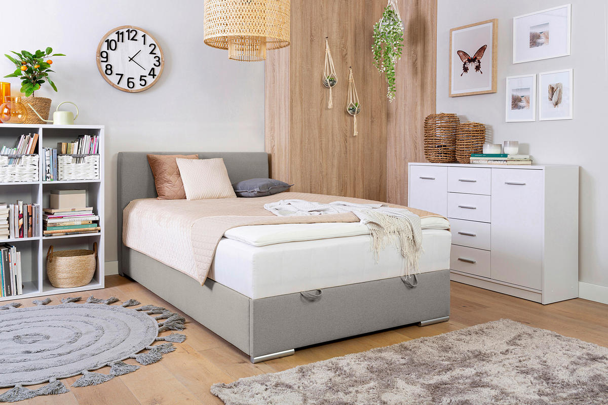 POLSTERBETT Bettkasten, Topper 120/200 cm  in Taupe  - Taupe/Chromfarben, KONVENTIONELL, Holz/Kunststoff (120/200cm) - MID.YOU