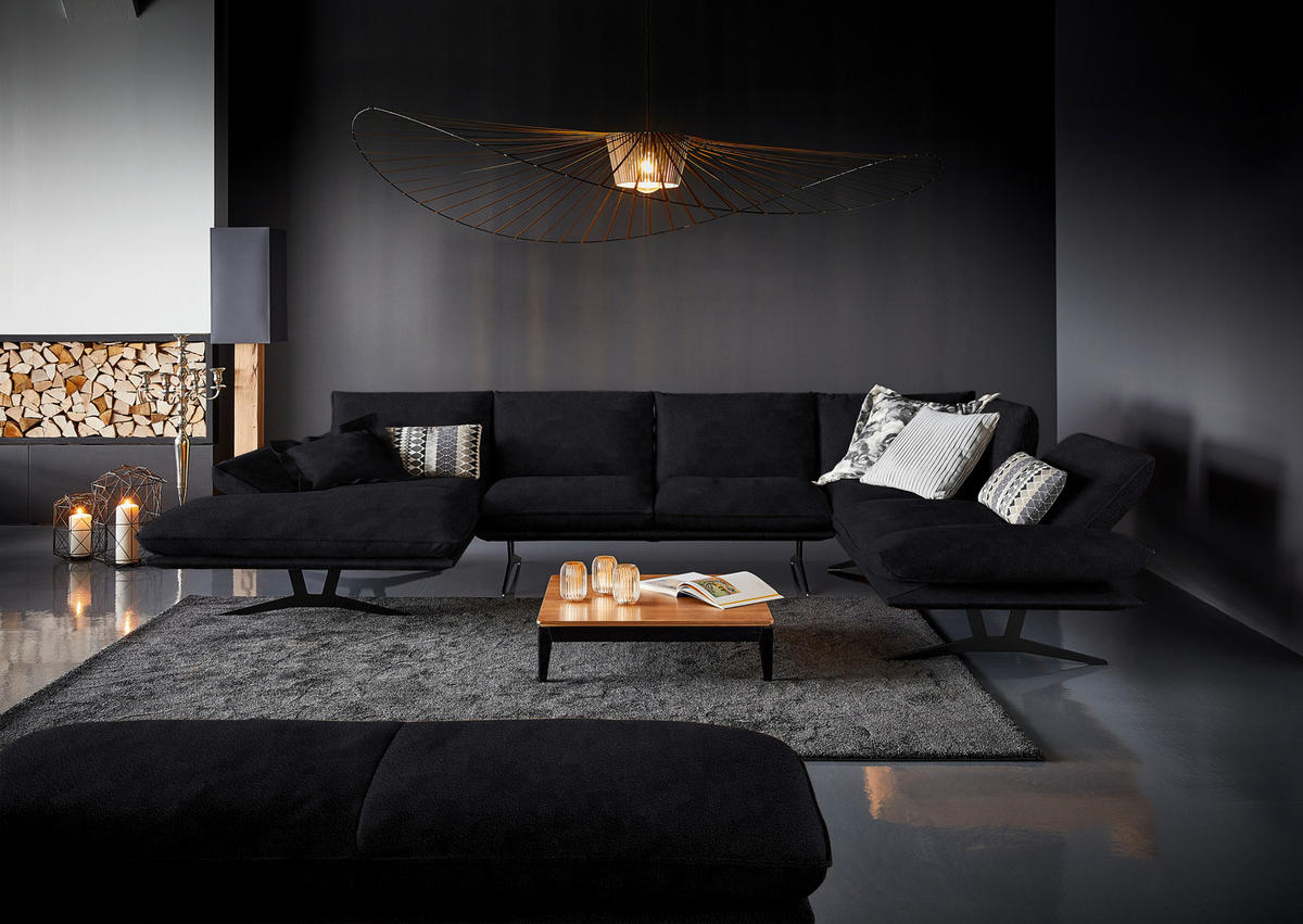 WOHNLANDSCHAFT Formia in Echtleder Anthrazit  - Anthrazit/Schwarz, Natur, Leder/Metall (155/359/217cm) - Dieter Knoll