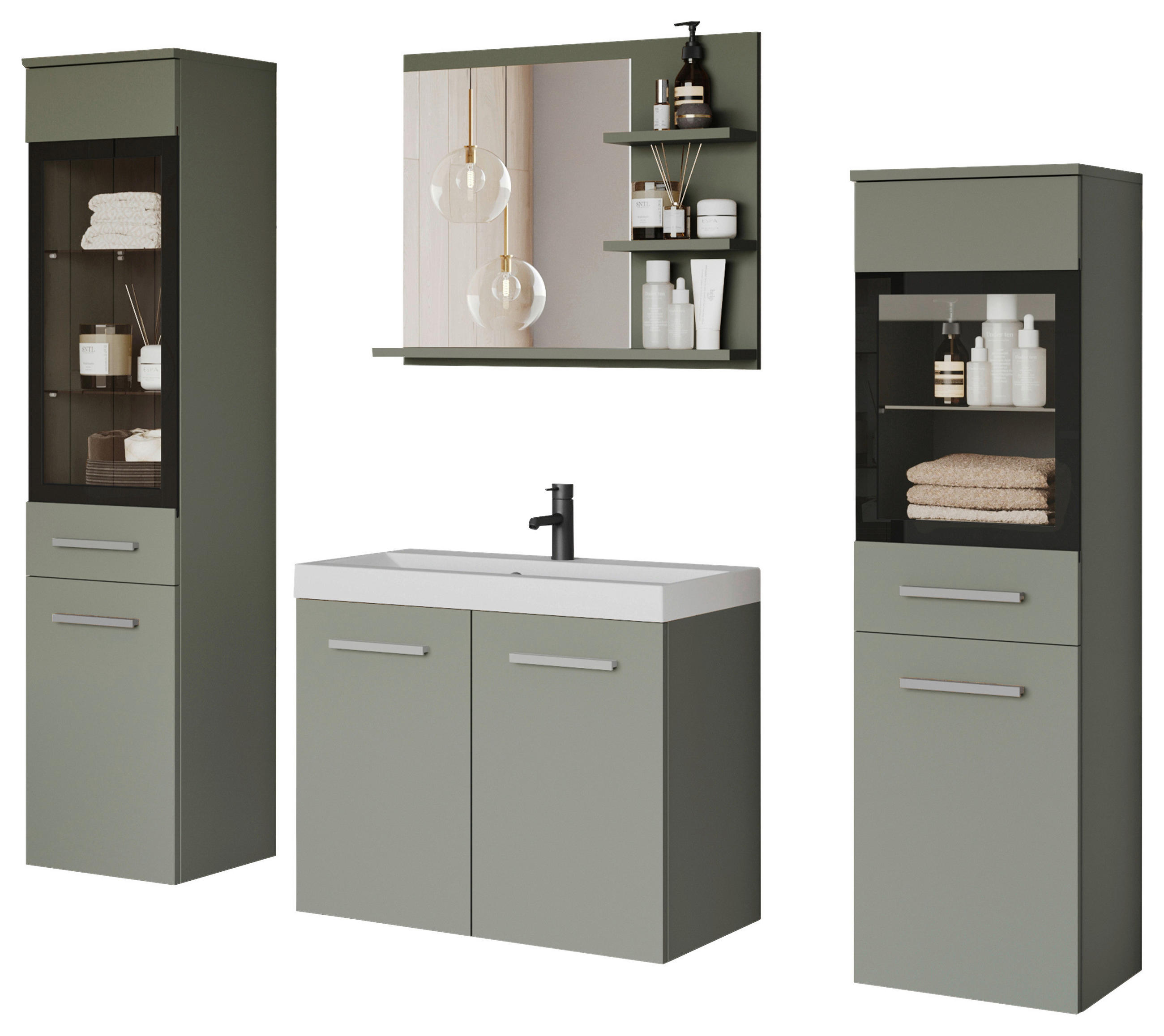 BADEZIMMER 5-teilig  in  - Weiss/Grün, Lifestyle, Glas/Keramik (120,4/131,5/34,5cm) - P & B