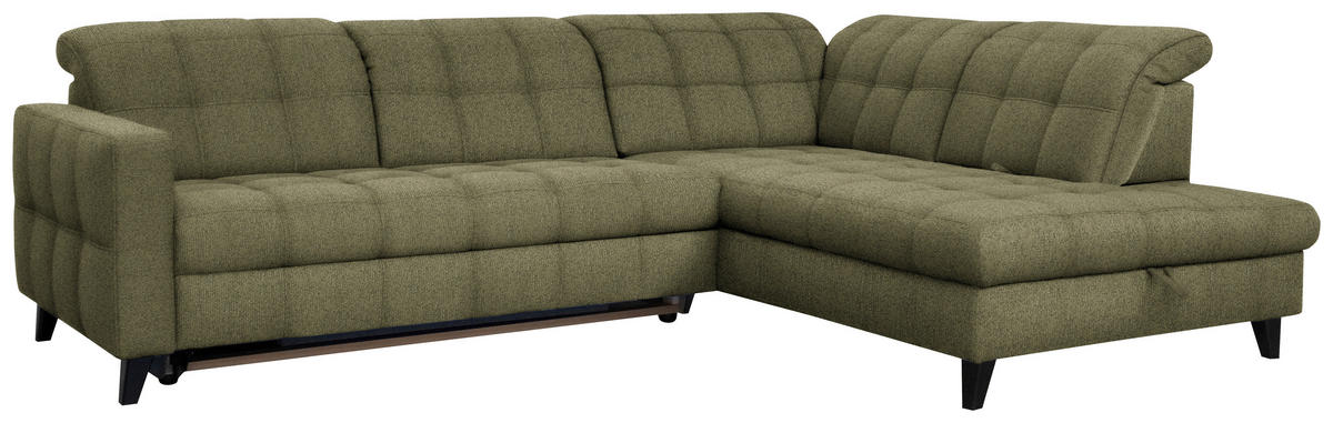 ECKSOFA in Webstoff Olivgrün  - Schwarz/Olivgrün, Design, Holz/Textil (297/216cm) - Xora