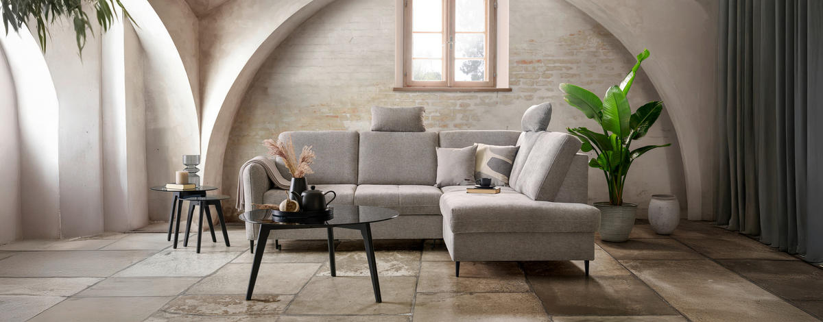 ECKSOFA in Chenille Grau  - Schwarz/Grau, Modern, Holz/Textil (241/184cm) - Carryhome
