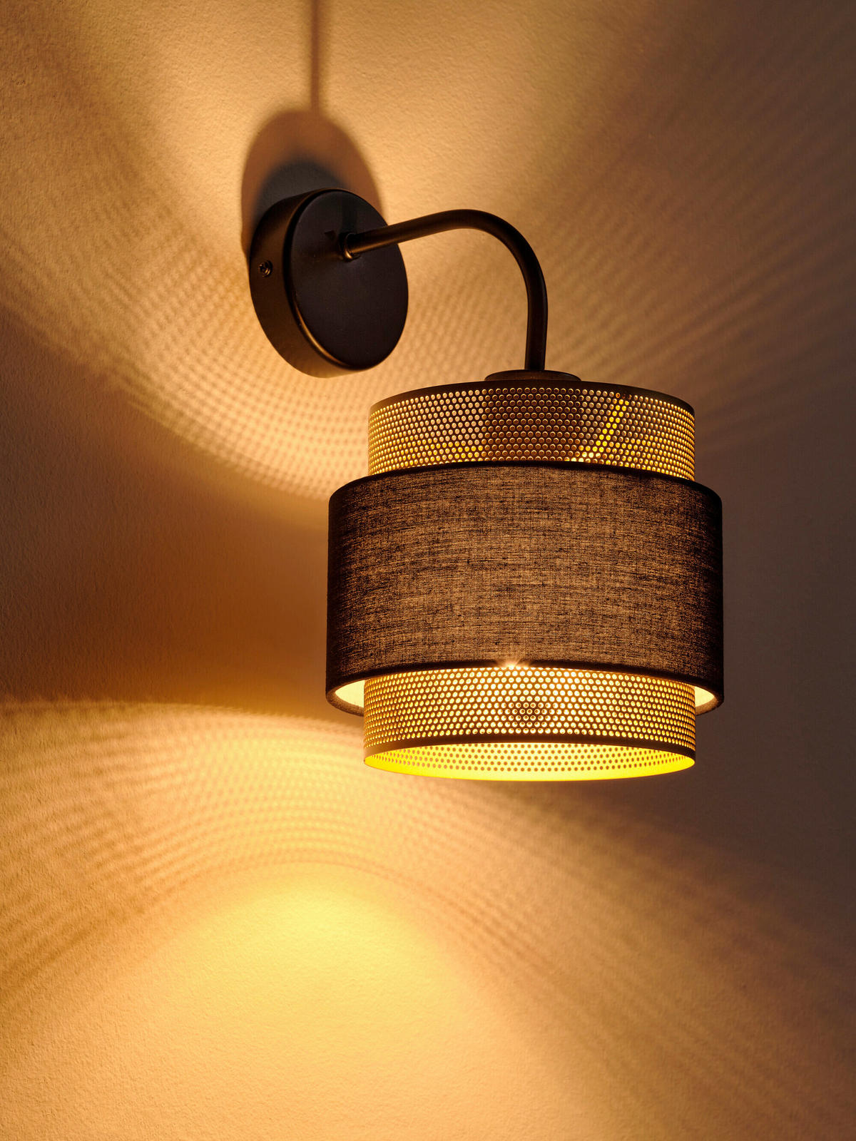 WANDLEUCHTE 18/23,5/30 cm   - Goldfarben/Schwarz, KONVENTIONELL, Textil/Metall (18/23,5/30cm) - Osram