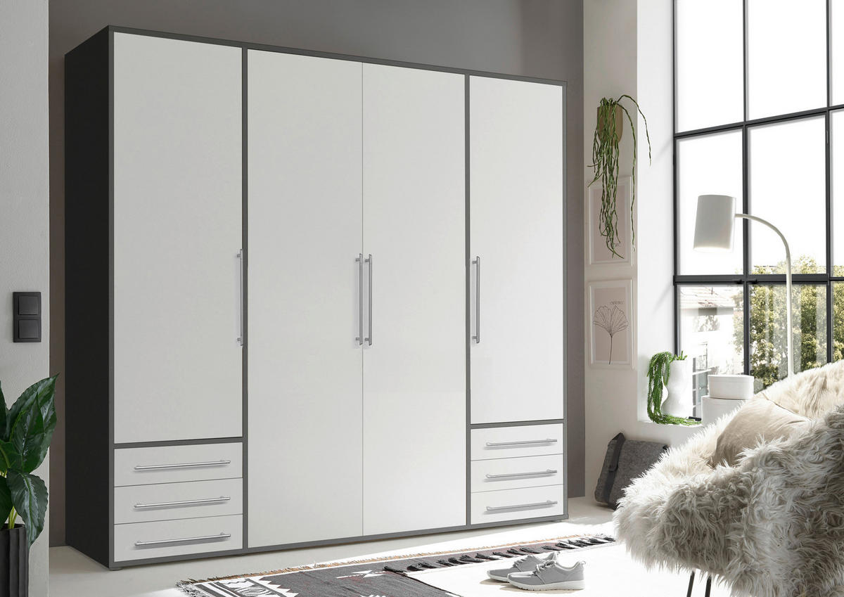DREHTÜRENSCHRANK in Graphitfarben, Weiss  - Weiss/Silberfarben, Modern, Holzwerkstoff/Kunststoff (206/194/58cm) - Livetastic