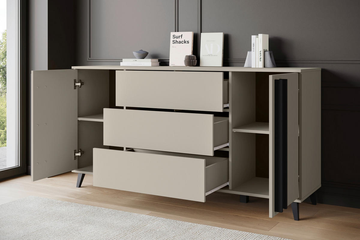 SIDEBOARD Helsinki  in 150/77,8/39,5 cm  - Beige/Schwarz, Trend, Holzwerkstoff/Kunststoff (150/77,8/39,5cm)