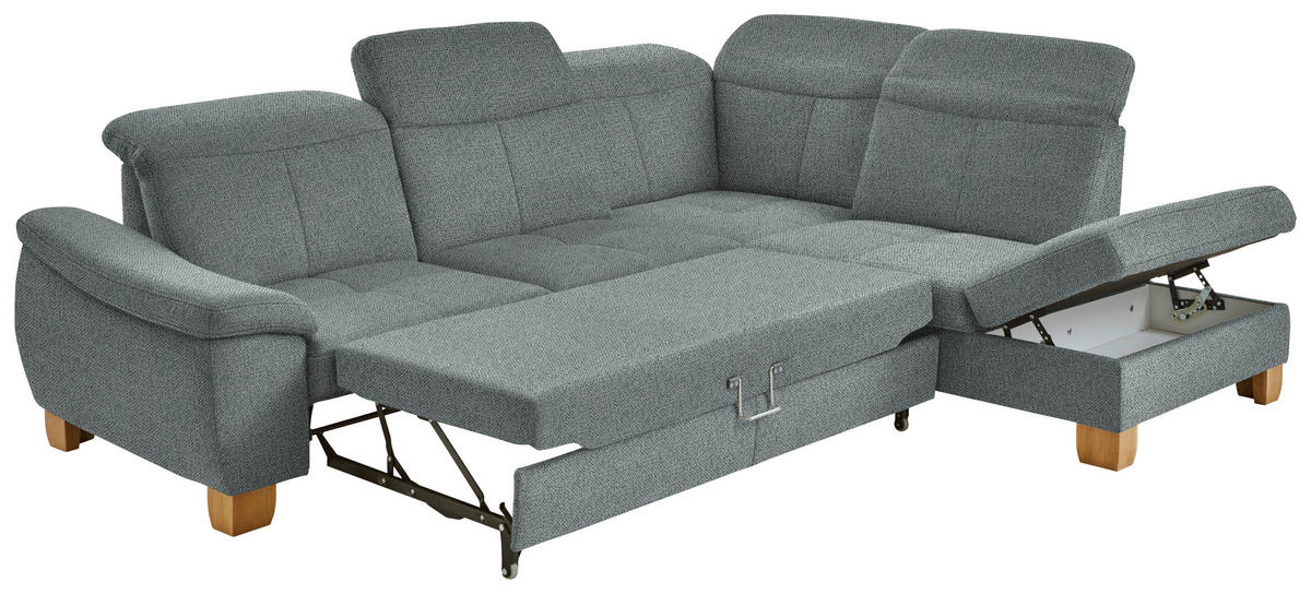 ECKSOFA in Flachgewebe Hellgrau  - Wildeiche/Hellgrau, Natur, Holz/Textil (301/243cm) - Voleo