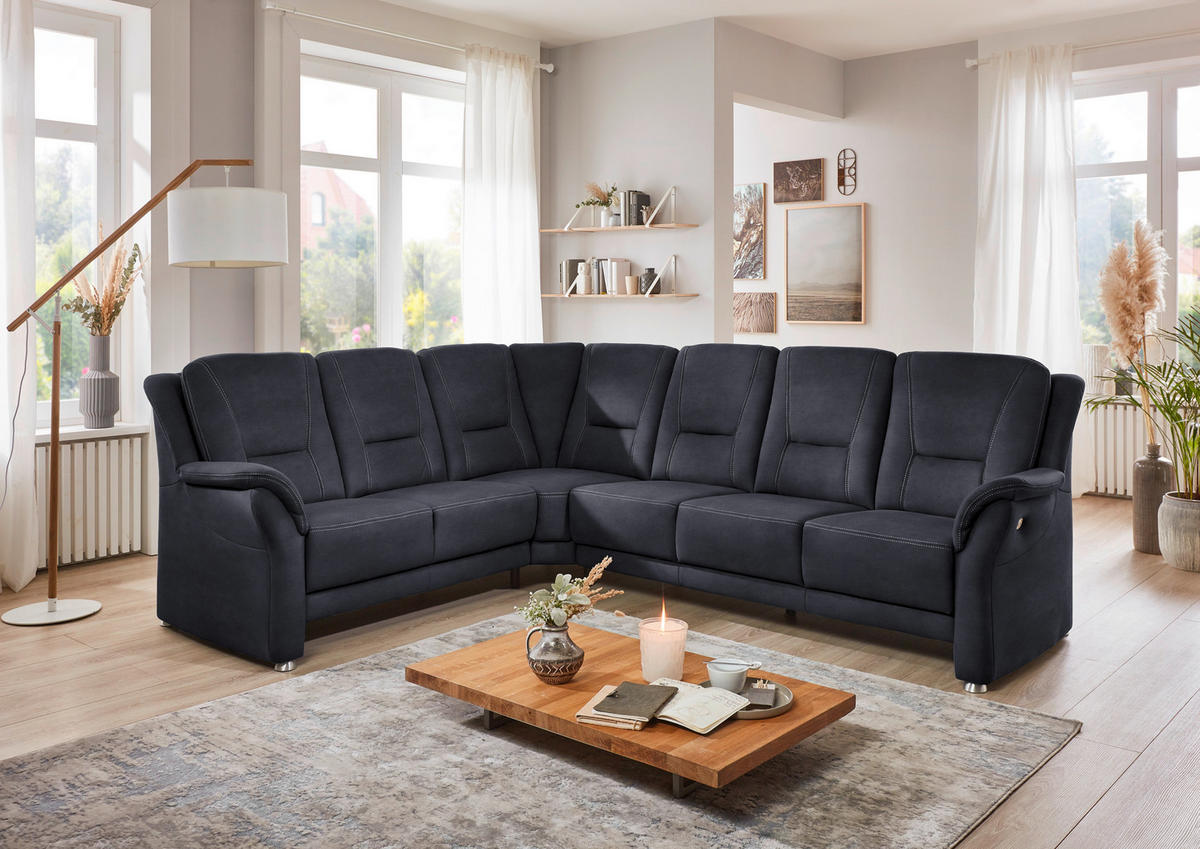 ECKSOFA in Mikrofaser Dunkelblau  - Beige/Alufarben, Konventionell, Textil/Metall (223/275cm) - Beldomo Comfort