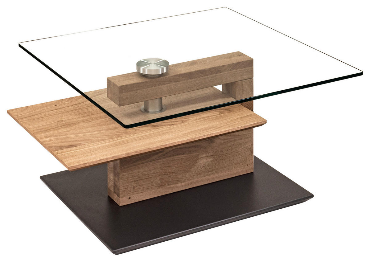 COUCHTISCH Wildeiche vollmassiv ESG 90/100/32-46 cm rechteckig Eiche Bianco  - Eiche Bianco/Anthrazit, MODERN, Glas/Holz (90/100/32-46cm) - Venda