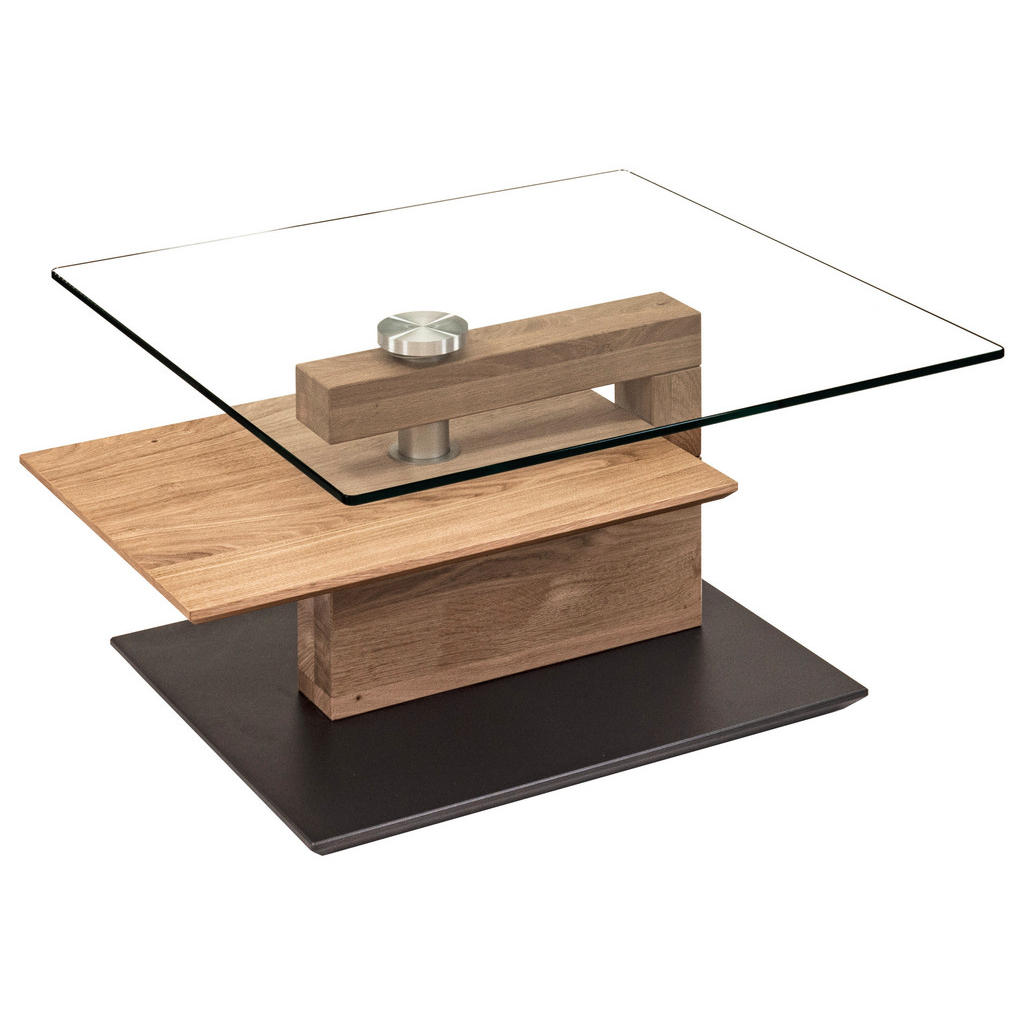 Thumbnail - Venda Couchtisch, Eiche Bianco, Holz, Holzwerkstoff, Glas, Wildeiche, vollmassiv, rechteckig, Rollen, Wange, Bodenplatte...