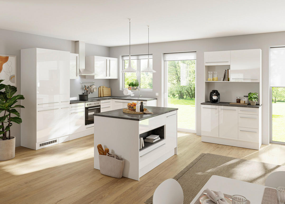 BUFFET 120/211/60 cm  in Weiß Hochglanz  - Weiß Hochglanz/Silberfarben, LIFESTYLE, Holzwerkstoff/Kunststoff (120/211/60cm) - P & B