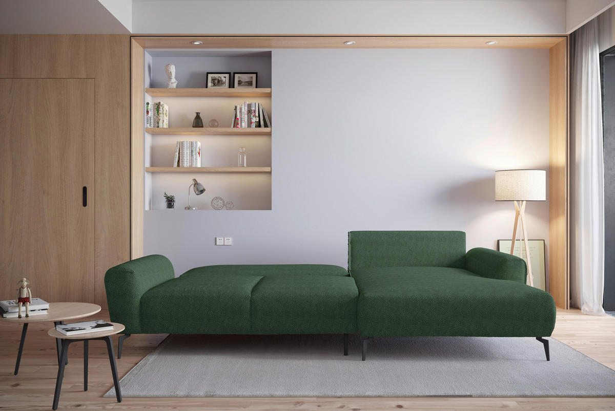 ECKSOFA in Webstoff Grün  - Schwarz/Grün, Design, Textil/Metall (272/170cm) - Welnova